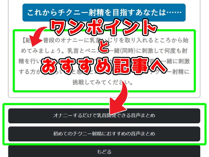 乳首開発レベルに応じたワンポイントアドバイスとおすすめ記事への誘導